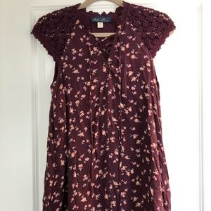 Purple floral tshirt flare lace up dress
